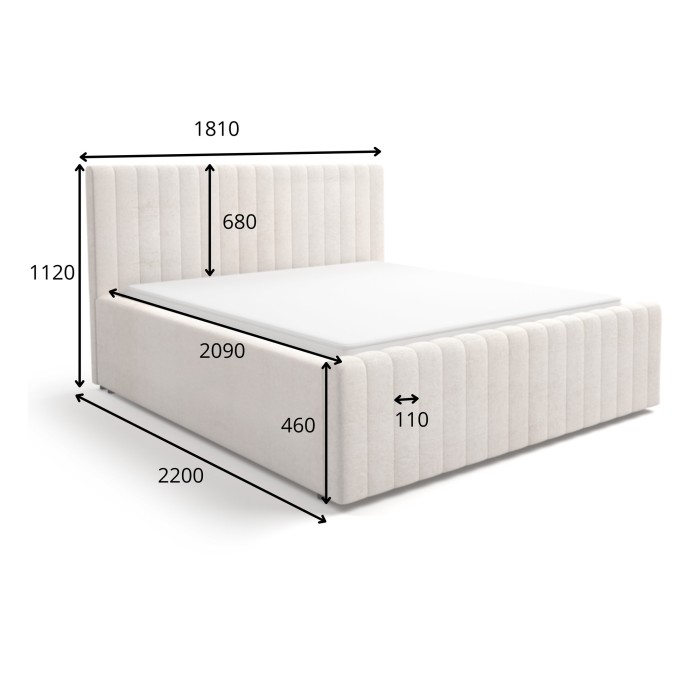 Lit double ELORIA 160x200 en tissu bouclé beige avec tête de lit capitonnée