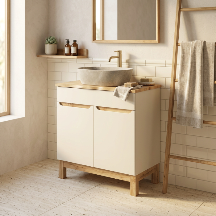 Plan de lavabo VANTA roble oscuro 100 cm – Estante de baño