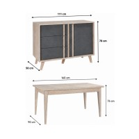 Ensemble MALMO gris : table 160cm et buffet haut dimensions