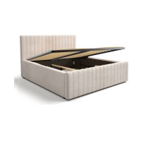 Lit coffre ELORIA 160x200 en tissu bouclé beige avec tête de lit capitonnée et sommier inclus