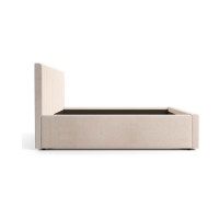 Lit coffre ELORIA 160x200 en tissu bouclé beige avec tête de lit capitonnée et sommier inclus