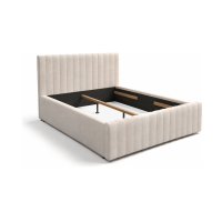 Lit double ELORIA 180x200 en tissu bouclé beige avec tête de lit capitonnée