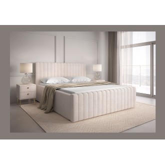 Letto matrimoniale ELORIA 180x200 in tessuto bouclé beige con testiera capitonnata
