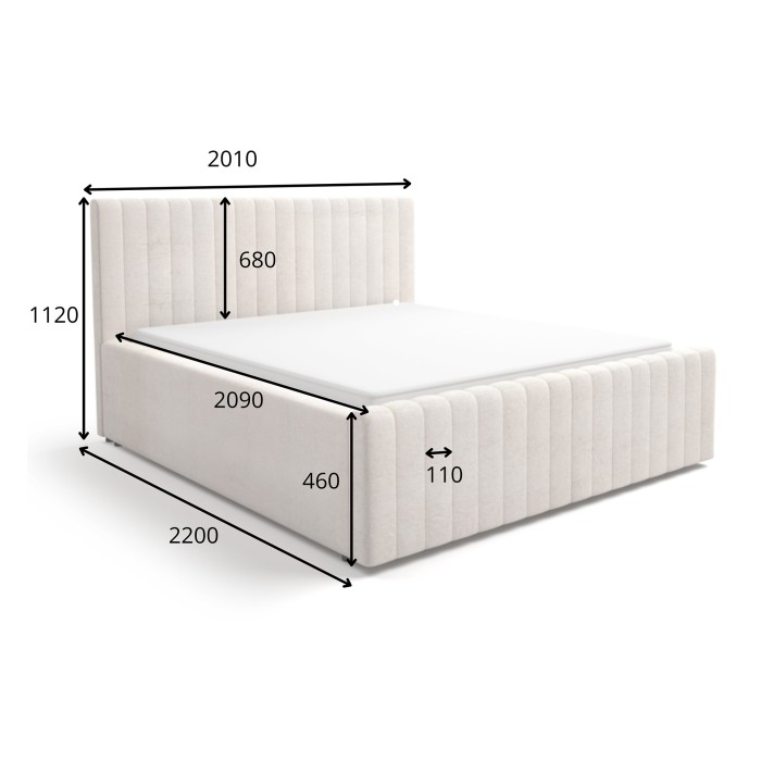 Lit double ELORIA 180x200 en tissu bouclé beige avec tête de lit capitonnée