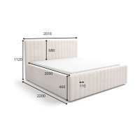 Lit double ELORIA 180x200 en tissu bouclé beige avec tête de lit capitonnée