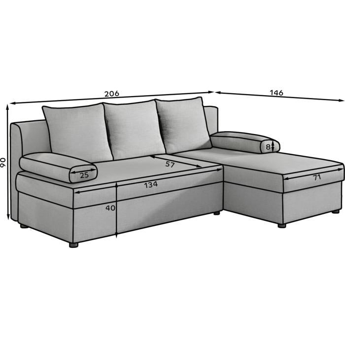 Divano angolare Beige 3 posti convertibile compatto 206x90x146cm GINA