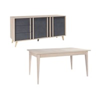 Ensemble MALMO gris : table 160cm et buffet 165cm