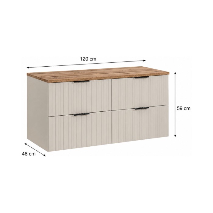 Meuble sous vasque NOXERA 4 tiroirs et plan pour vasque aspect chêne clair dimensions