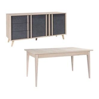 Ensemble MALMO gris : table extensible et buffet 165cm