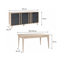 copy of Sala da pranzo completa MALMO con tavolo allungabile 6 posti e buffet alto - Rovere chiaro e grigio