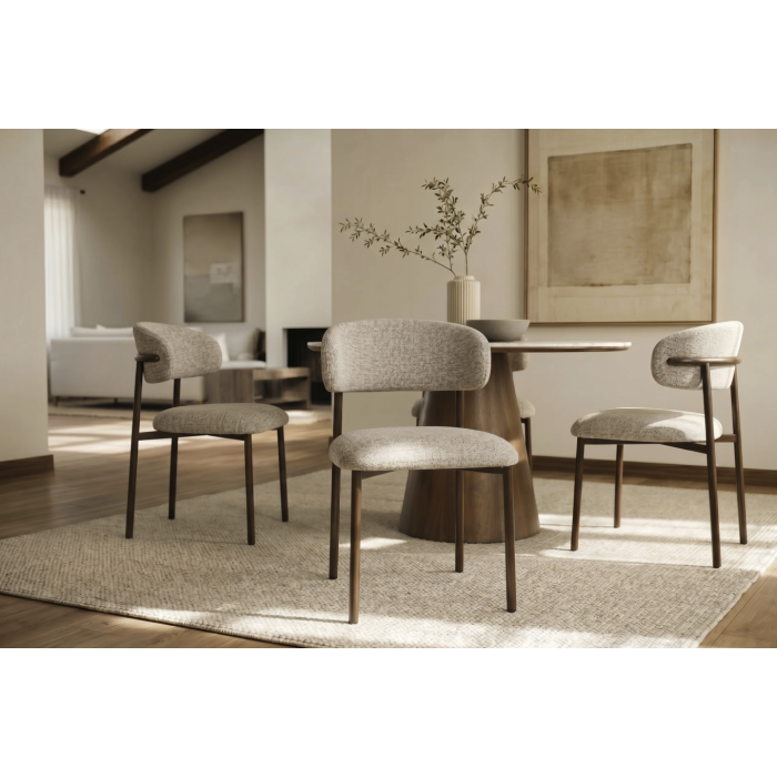 Lot de 2 chaises ELEA en tissu texturé beige et pieds métal marron – Style contemporain