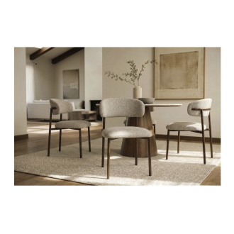 Lot de 2 chaises ELEA en tissu texturé beige et pieds métal marron – Style contemporain