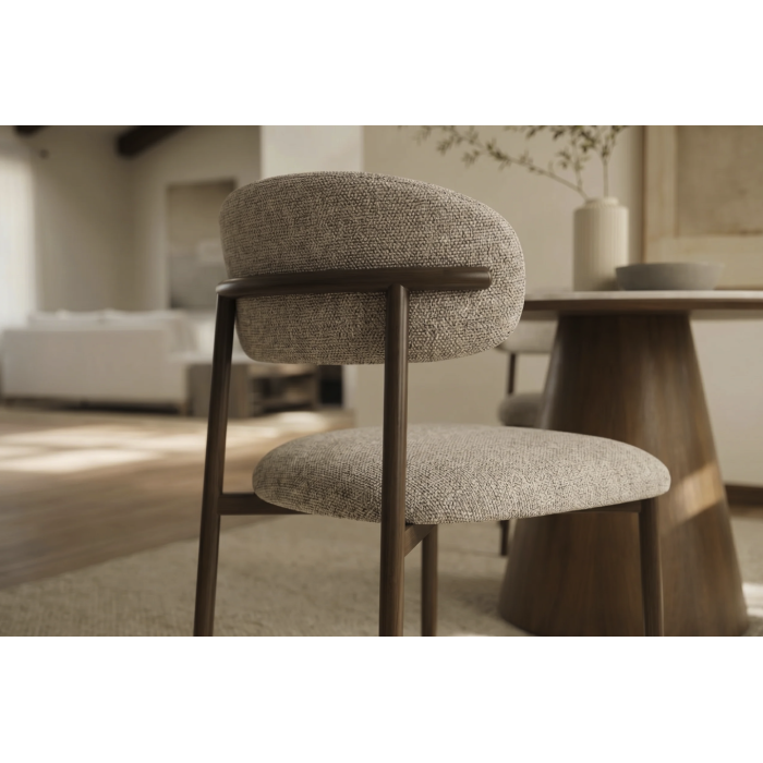 Lot de 2 chaises ELEA en tissu texturé beige et pieds métal marron – Style contemporain