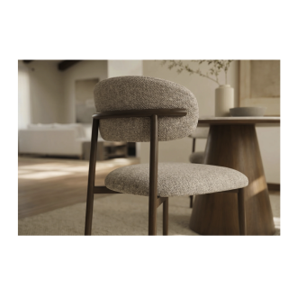Lot de 2 chaises ELEA en tissu texturé beige et pieds métal marron – Style contemporain