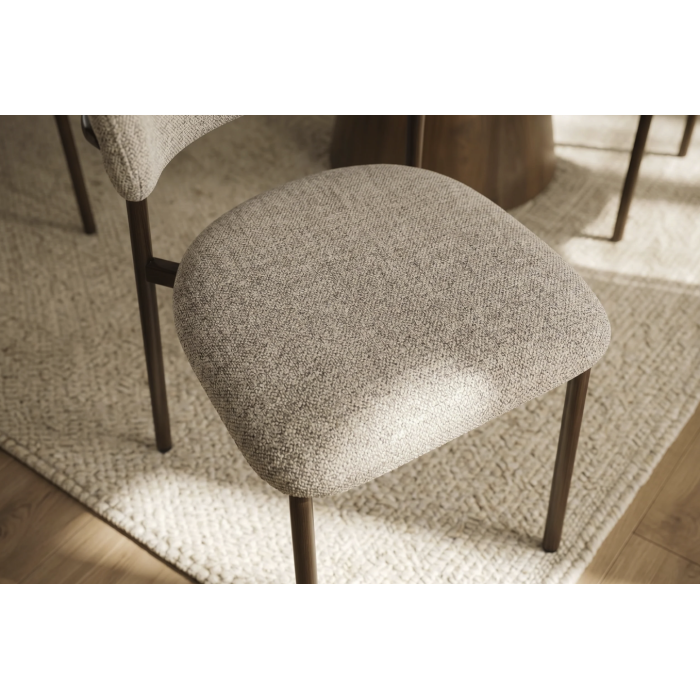 Lot de 2 chaises ELEA en tissu texturé beige et pieds métal marron – Style contemporain