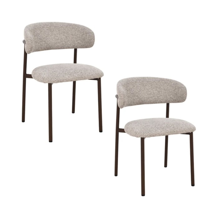 Lot de 2 chaises ELEA en tissu texturé beige et pieds métal marron – Style contemporain