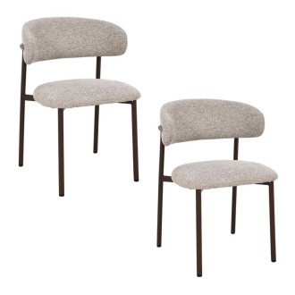 Lot de 2 chaises ELEA en tissu texturé beige et pieds métal marron – Style contemporain