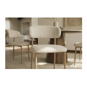 Lot de 2 chaises ELEA en tissu texturé beige et pieds métal effet bois clair – Style contemporain