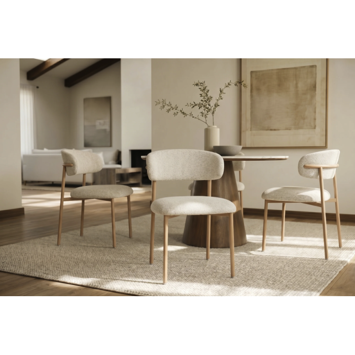Lot de 2 chaises ELEA en tissu texturé beige et pieds métal effet bois clair – Style contemporain