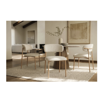 Lot de 2 chaises ELEA en tissu texturé beige et pieds métal effet bois clair – Style contemporain