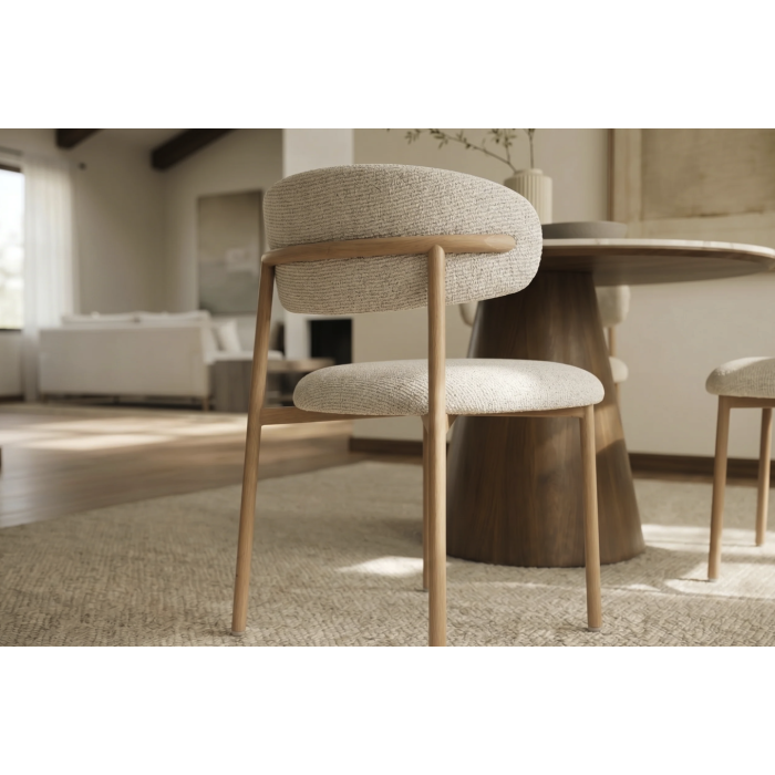 Lot de 2 chaises ELEA en tissu texturé beige et pieds métal effet bois clair – Style contemporain