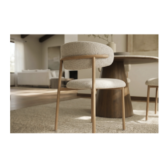 Lot de 2 chaises ELEA en tissu texturé beige et pieds métal effet bois clair – Style contemporain