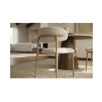 Lot de 2 chaises ELEA en tissu texturé beige et pieds métal effet bois clair – Style contemporain