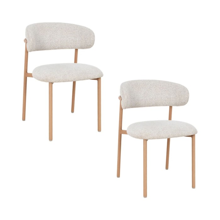 Lot de 2 chaises ELEA en tissu texturé beige et pieds métal effet bois clair – Style contemporain
