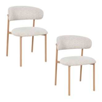 Lot de 2 chaises ELEA en tissu texturé beige et pieds métal effet bois clair – Style contemporain