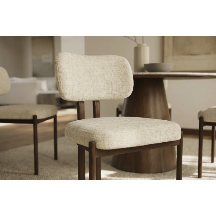 Chaise LORETO beige crème et marron foncé vue de côté