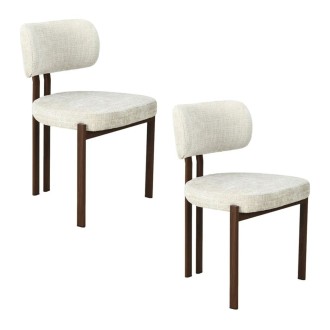 Lot de 2 chaises LORETO beige crème et marron foncé