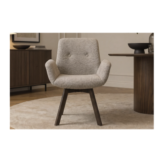 Lot de 2 chaises design SORRANO pivotantes à 360° en tissu tweed taupe et pieds en chêne foncé