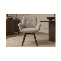 Lot de 2 chaises design SORRANO pivotantes à 360° en tissu tweed taupe et pieds en chêne foncé