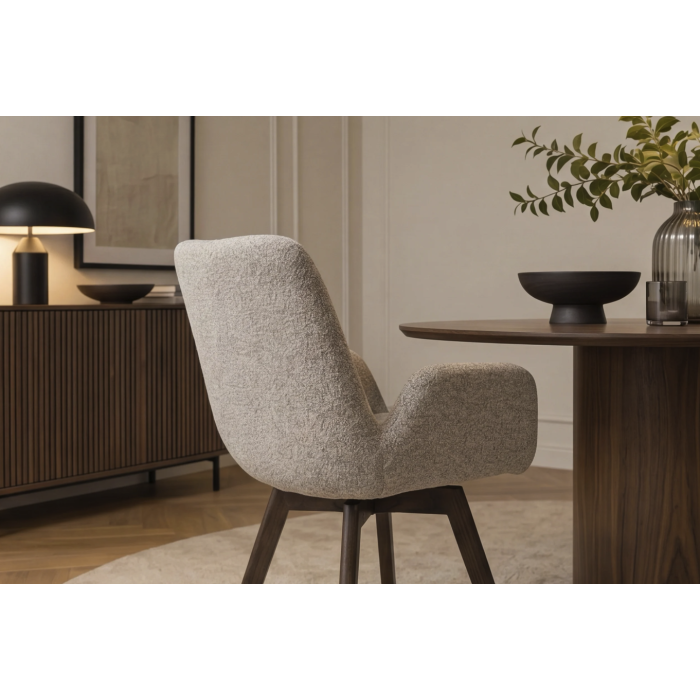 Lot de 2 chaises design SORRANO pivotantes à 360° en tissu tweed taupe et pieds en chêne foncé