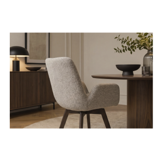 Lot de 2 chaises design SORRANO pivotantes à 360° en tissu tweed taupe et pieds en chêne foncé