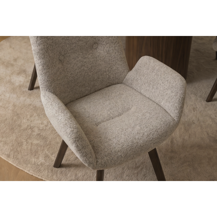 Lot de 2 chaises design SORRANO pivotantes à 360° en tissu tweed taupe et pieds en chêne foncé
