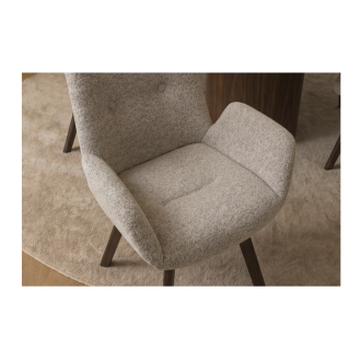 Lot de 2 chaises design SORRANO pivotantes à 360° en tissu tweed taupe et pieds en chêne foncé