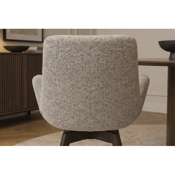 Lot de 2 chaises design SORRANO pivotantes à 360° en tissu tweed taupe et pieds en chêne foncé