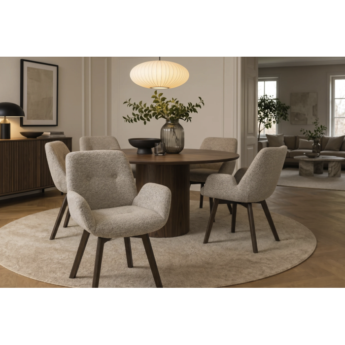 Lot de 2 chaises design SORRANO pivotantes à 360° en tissu tweed taupe et pieds en chêne foncé