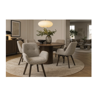 Lot de 2 chaises design SORRANO pivotantes à 360° en tissu tweed taupe et pieds en chêne foncé