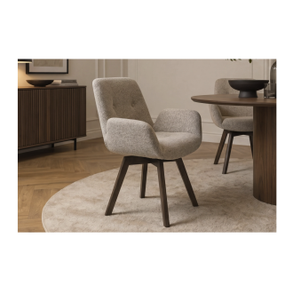 Lot de 2 chaises design SORRANO pivotantes à 360° en tissu tweed taupe et pieds en chêne foncé