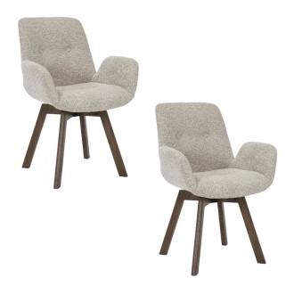 Lot de 2 chaises design SORRANO pivotantes à 360° en tissu tweed taupe et pieds en chêne foncé