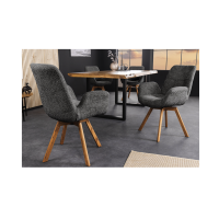 Lot von 2 SORRANO Designstühlen, 360° drehbar, in dunkelgrauem Bouclé-Stoff und mit hellen Eichenfüßen