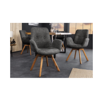 Lot von 2 SORRANO Designstühlen, 360° drehbar, in dunkelgrauem Bouclé-Stoff und mit hellen Eichenfüßen
