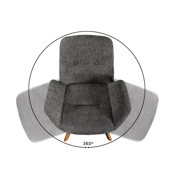 Lot von 2 SORRANO Designstühlen, 360° drehbar, in dunkelgrauem Bouclé-Stoff und mit hellen Eichenfüßen