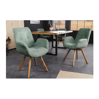 Lot de 2 chaises design SORRANO pivotantes à 360° en tissu bouclette vert menthe et pieds en chêne clair