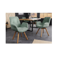 Lot de 2 chaises design SORRANO pivotantes à 360° en tissu bouclette vert menthe et pieds en chêne clair