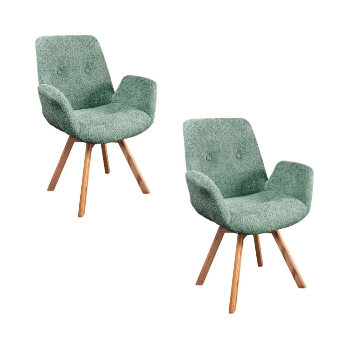 Lot de 2 chaises design SORRANO pivotantes à 360° en tissu bouclette vert menthe et pieds en chêne clair