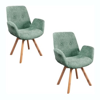 Lot de 2 chaises design SORRANO pivotantes à 360° en tissu bouclette vert menthe et pieds en chêne clair