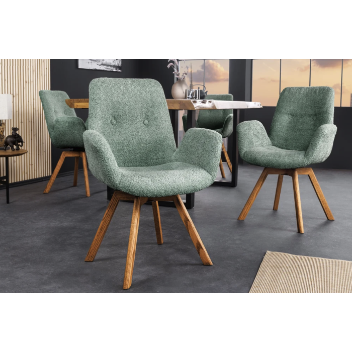 Lot de 2 chaises design SORRANO pivotantes à 360° en tissu bouclette vert menthe et pieds en chêne clair